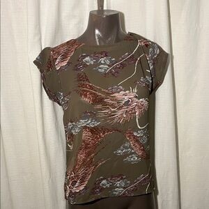 Vintage Campus Casuals California Olive Print Blouse